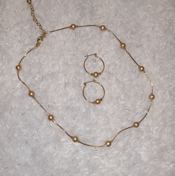 Vintage Monet Gold Tone Boxchain Ball Necklace &  Earring Set - Picture 3 of 9